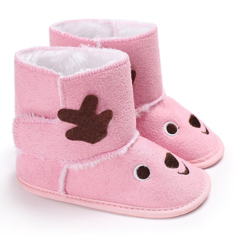 Nette Schnee Baumwolle Warme Stiefel Kleinkind Weiche Sohlen Neugeborenen Winter Baby Schuhe für Mädchen Anti-Unterhose Weihnachten Booties 0-18M: Rosa / 7-12 Monate