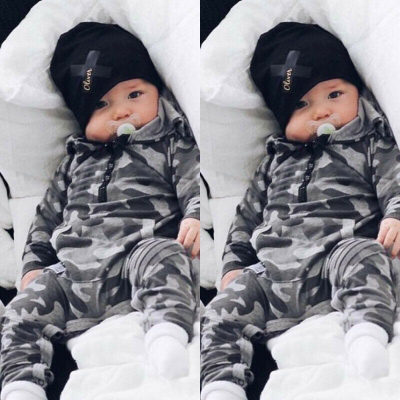 Kevät syksy pitkä camo-homppari pitkähihainen hupullinen poikien haalari vastasyntyneen vauvan taapero lämpimät yövaatteet vaatteet asu