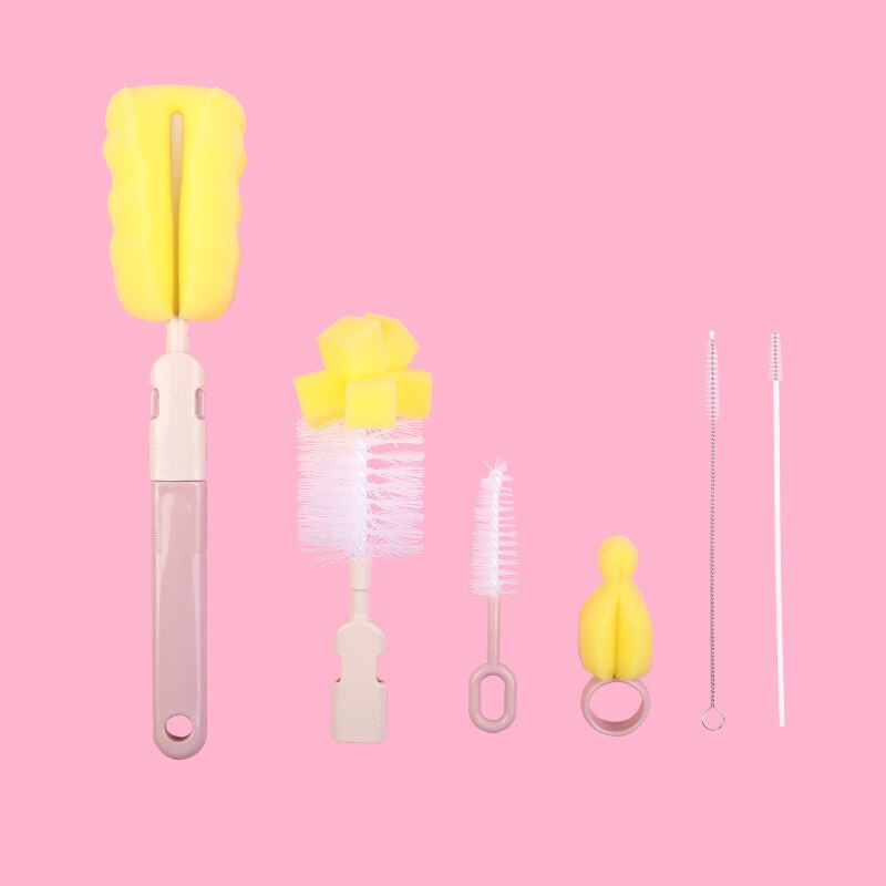 6- teiliges einstellen babyflaschenreiniger mit 360- grad-drehung, tragbar, aus Nylon und schwamm, reinigungszubehör für babyflaschen.