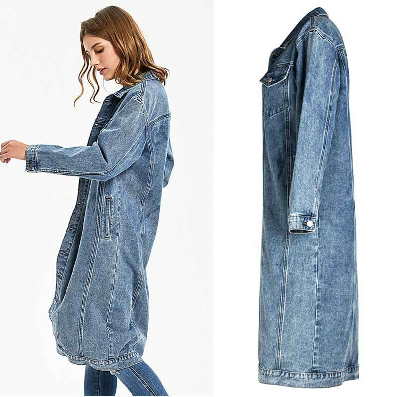 Abrigo vaquero largo para mujer, chaquetas de bolsillo informales, Vintage, azul, a la