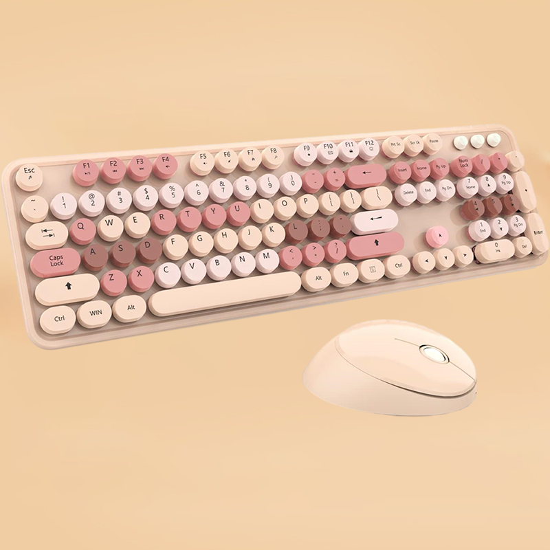 Trådløst usb-tastatur og mus med runde smakebit, ergonomisk sett med tastatur og mus i full størrelse til mac vinduer-bærbar pc: måke / Gul bryter