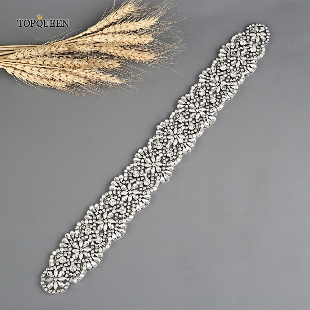 TOPQUEEN S04B damski luksusowy pasek srebrny Rhinestone pas biodrowy ślub kobieta pas pas ślubny aplikacja pasy dla kobiet szeroki: Applique no ribbon