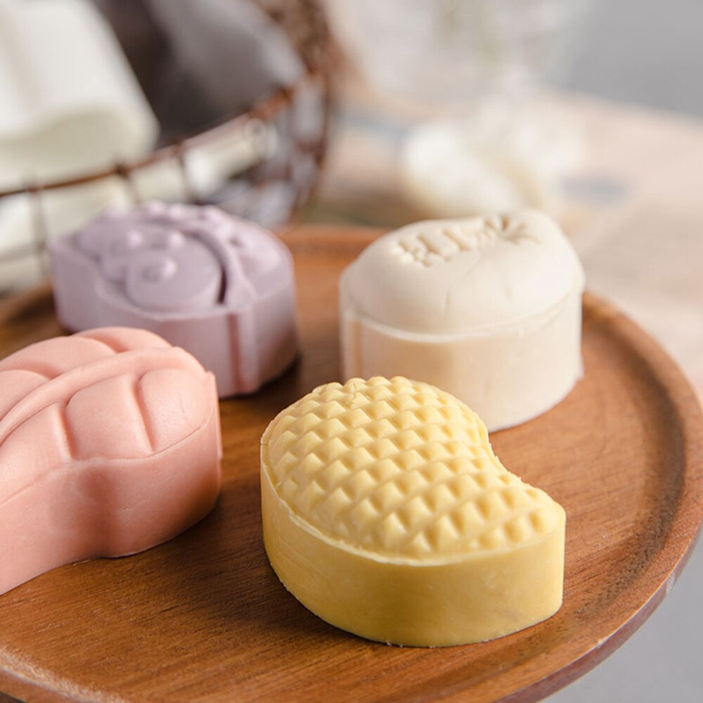 Moon Cake Decorating Tools Oriental Pastry Leaf Mango Shaped Mooncake Mold Hand Pressure Fondant Pastry Baking Tool 4pcs Set