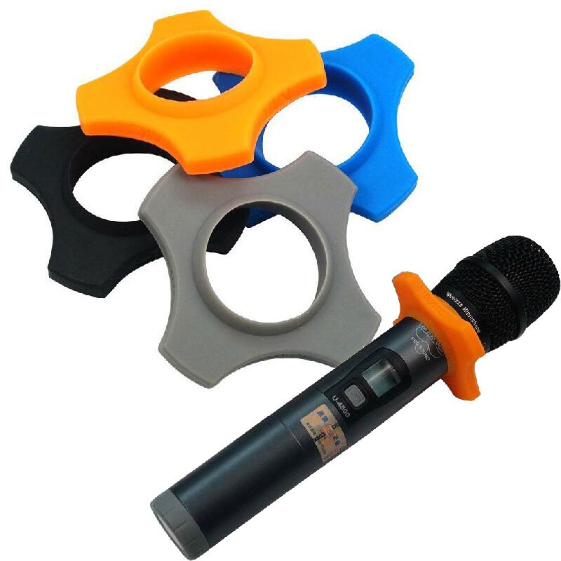 2 stück/lot silikon-mikrofonhalterung mit anti-roll-schutzring für mikrofon-bodenstange, passend für bbs-mikrofone, ktv- und dj-geräte, farbe zufällig