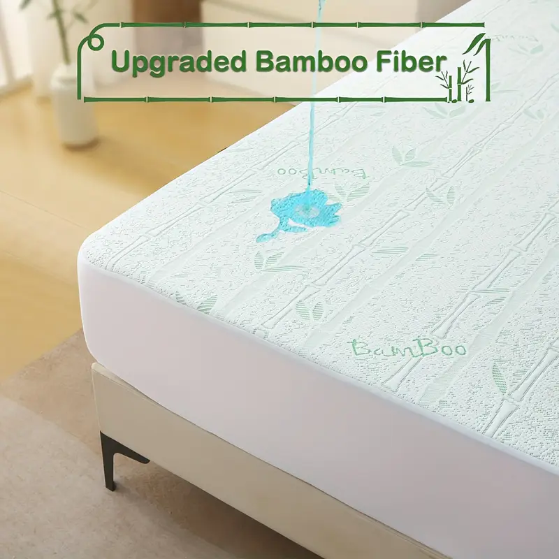 1pc kjølende madrassbeskyttere i bambusfiber – vanntett og ultramykt strikket, pustende laken med blått blad