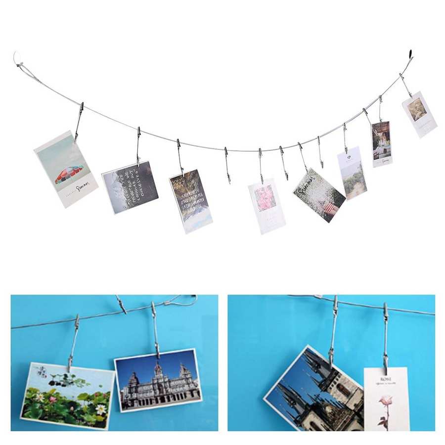 12Pcs Foto Clip String Wire Wanddecoratie Memorandum Postkaart Note 2 Hoofd Klem Foto Clip String