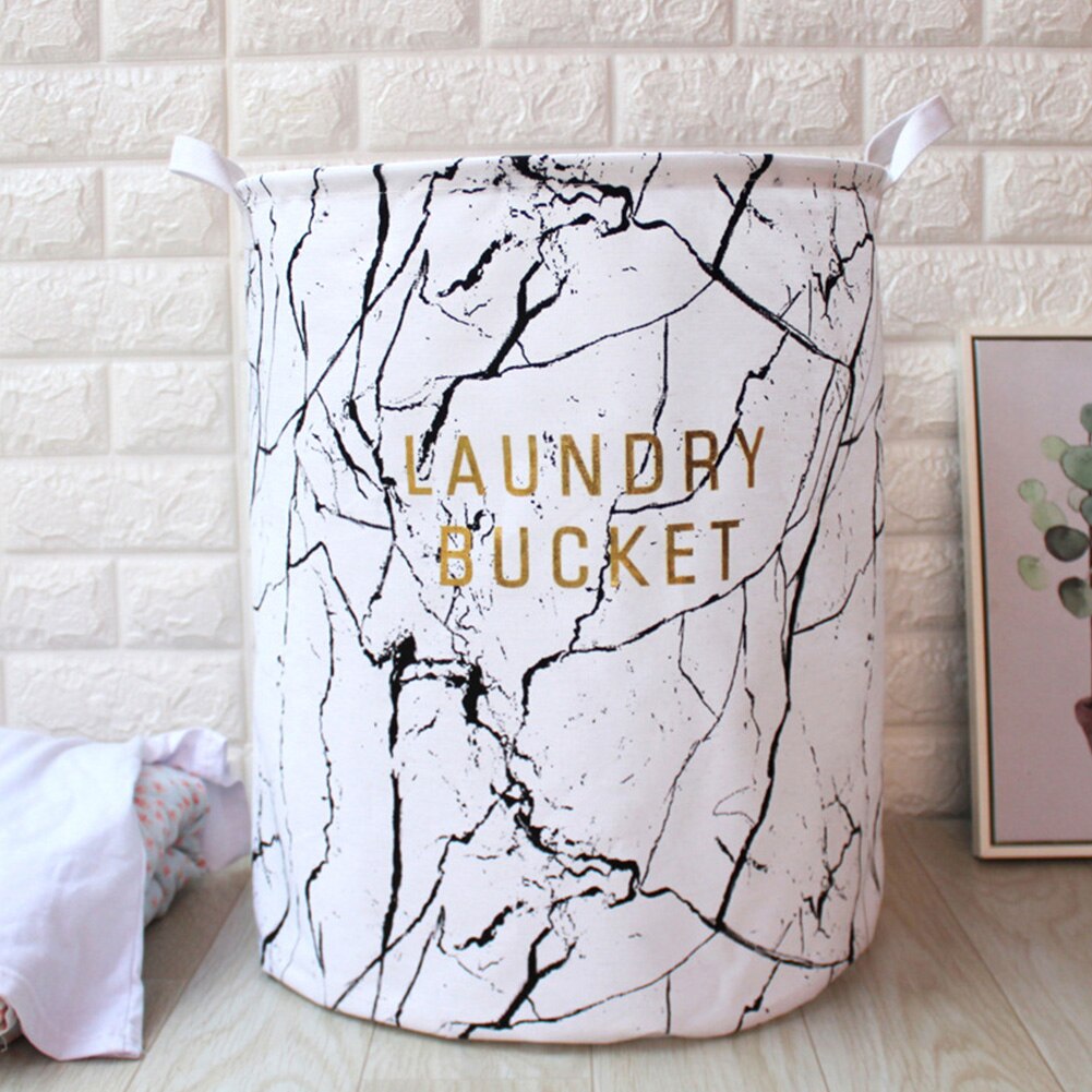 With Handle Home Washing Clothes Storage Lightweight Foldable Portable Large Capacity Cotton Linen Marbling Laundry Basket