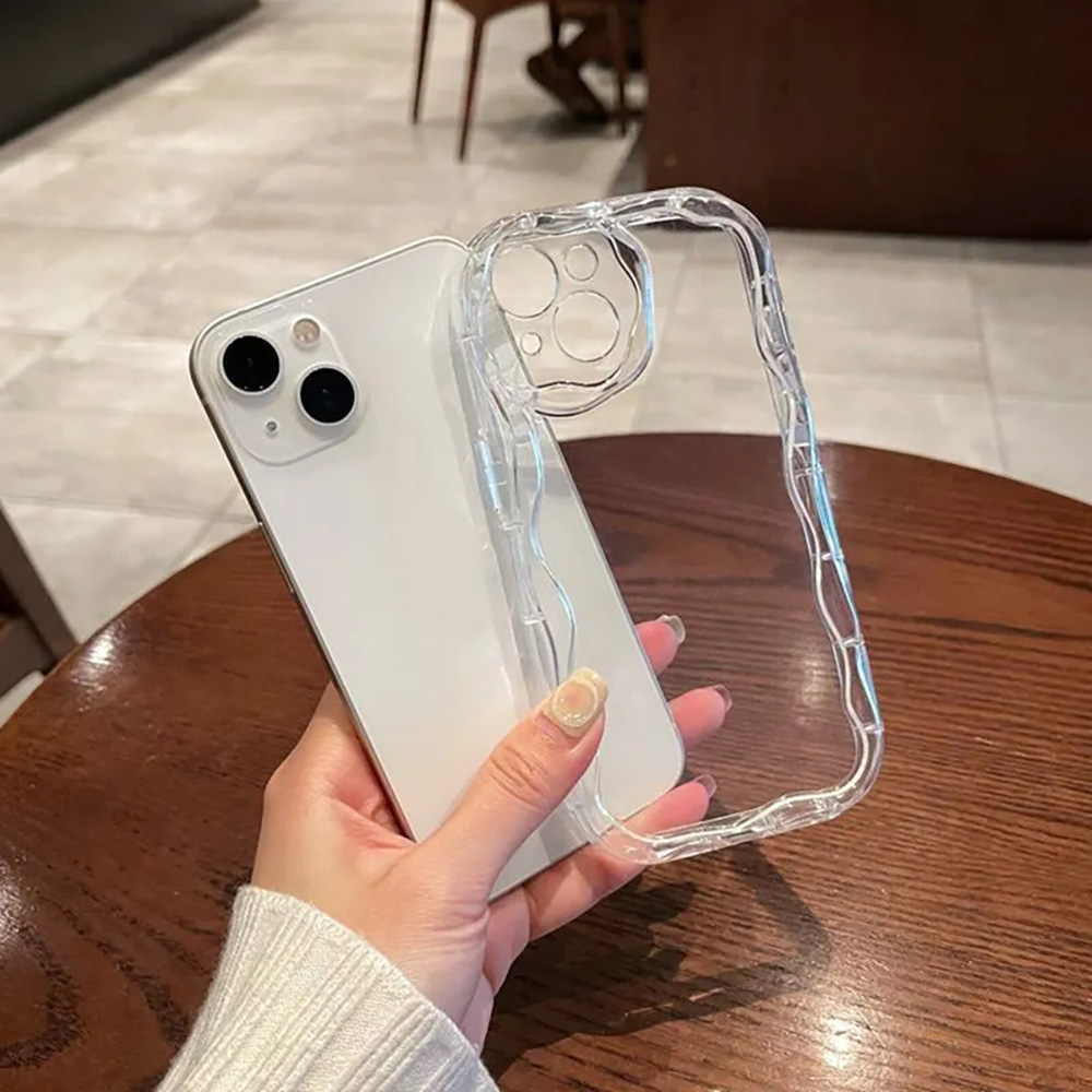 Clear Oval Curly Wave Bumper Phone Cases For iPhone 17 Pro Max Case iPhone 16 17 Air 15 14 13 12 11 Pro Max XR XS Max Back Cover