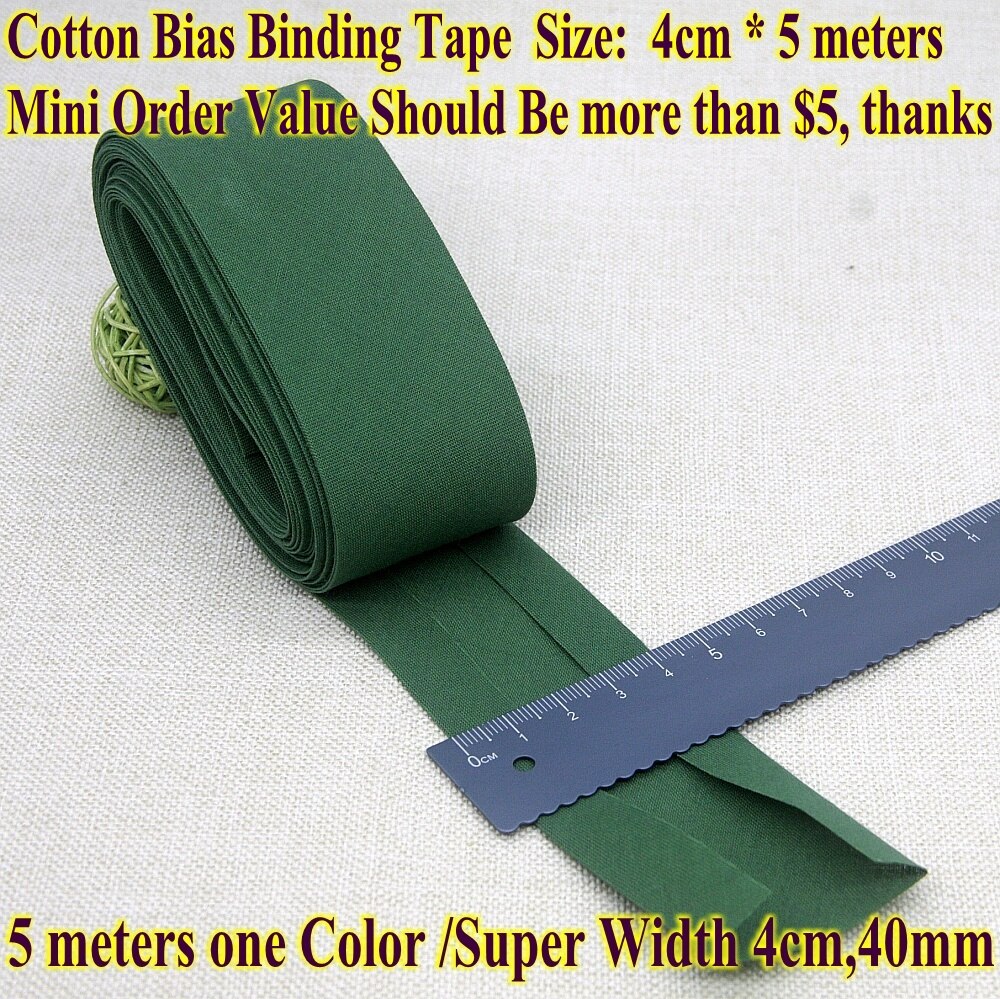 Ruban à biais en coton, taille 4cm, 40mm, 5 mètres, très large, pliable, pour bricolage, matériel de couture, fait à la main: Dark Green 5m