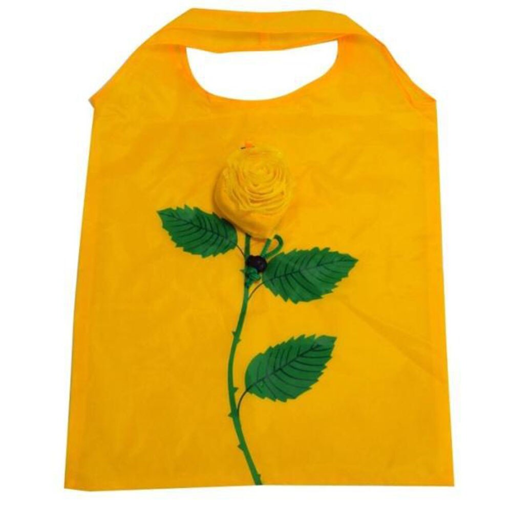 Rose Flowers Reusable Foldable Bag Shopping Bag Travel Grocery Bags Tote: YELLOW