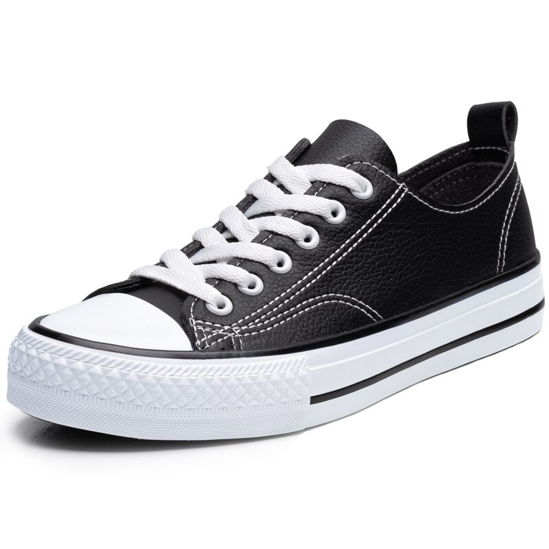 Classic ladies casual shoes ladies skateboard shoes leather ladies skate shoes: Black / 40