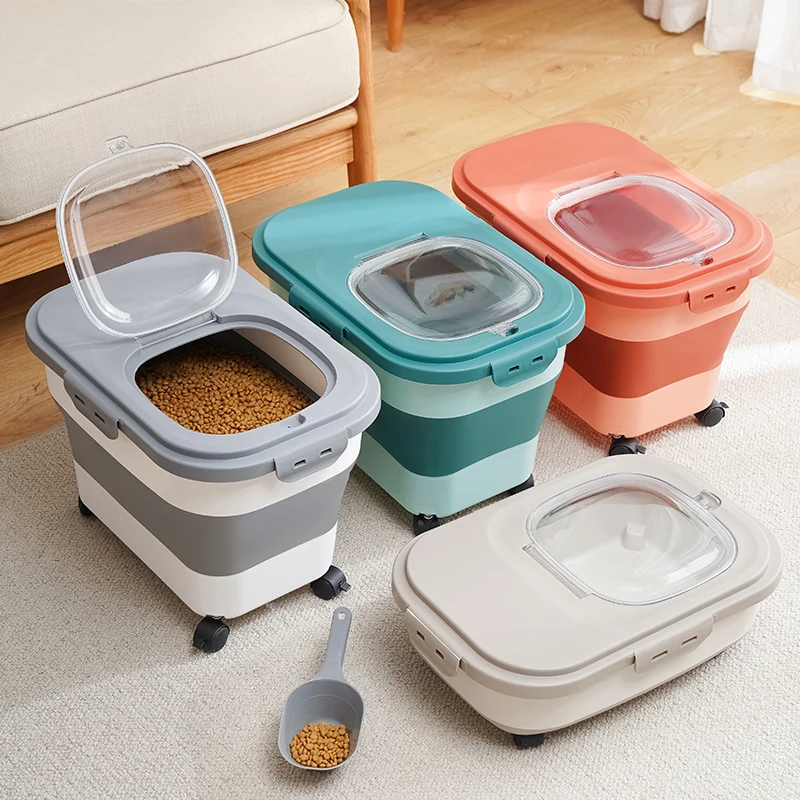 13/33lb Katzenhundefutter-Vorrats behälter zusammen klappbare Trocken katzenfutter Kasten mit Deckel luftdicht versiegelnde Küchenkorn-Reis-Aufbewahrung sbox
