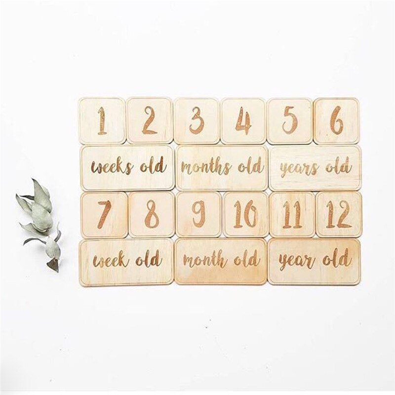 Nordic Style Newborn Baby Photography Props Accessories Wooden Baby Birthday Memorial Milestone Cards Multi Choices