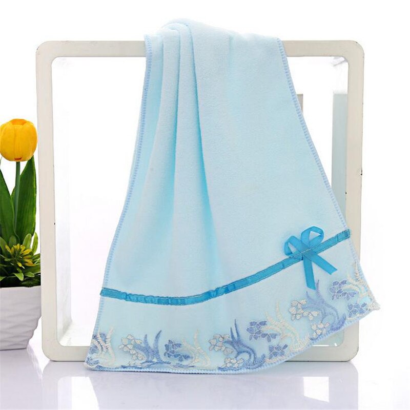 4 farver ansigtshåndklæder 100%  bomuldsstof til voksne badeværelseshåndklæder blondekant højabsorberende toallas mano: Blå
