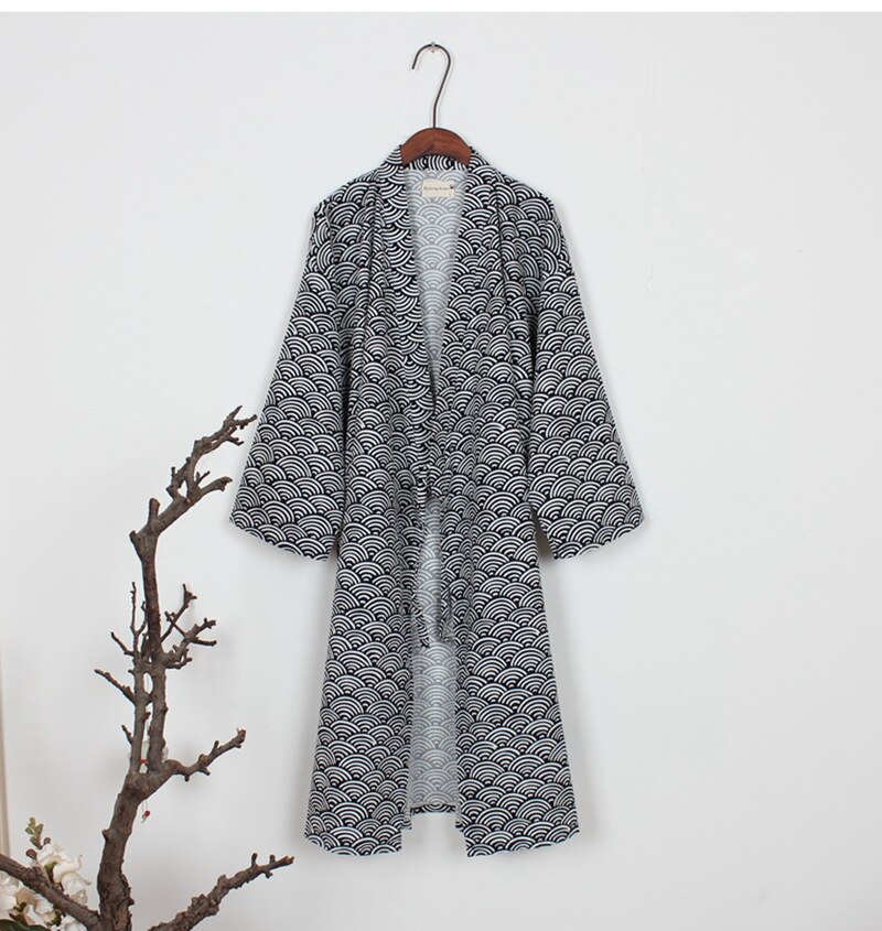 Japanse Traditionele Oude Samurai Stijl Mannen Gewaad Pyjama Zachte Losse Katoenen Linnen Badjas Kimono Hanfu Slaap Lounge Wear: Donkergrijs / L