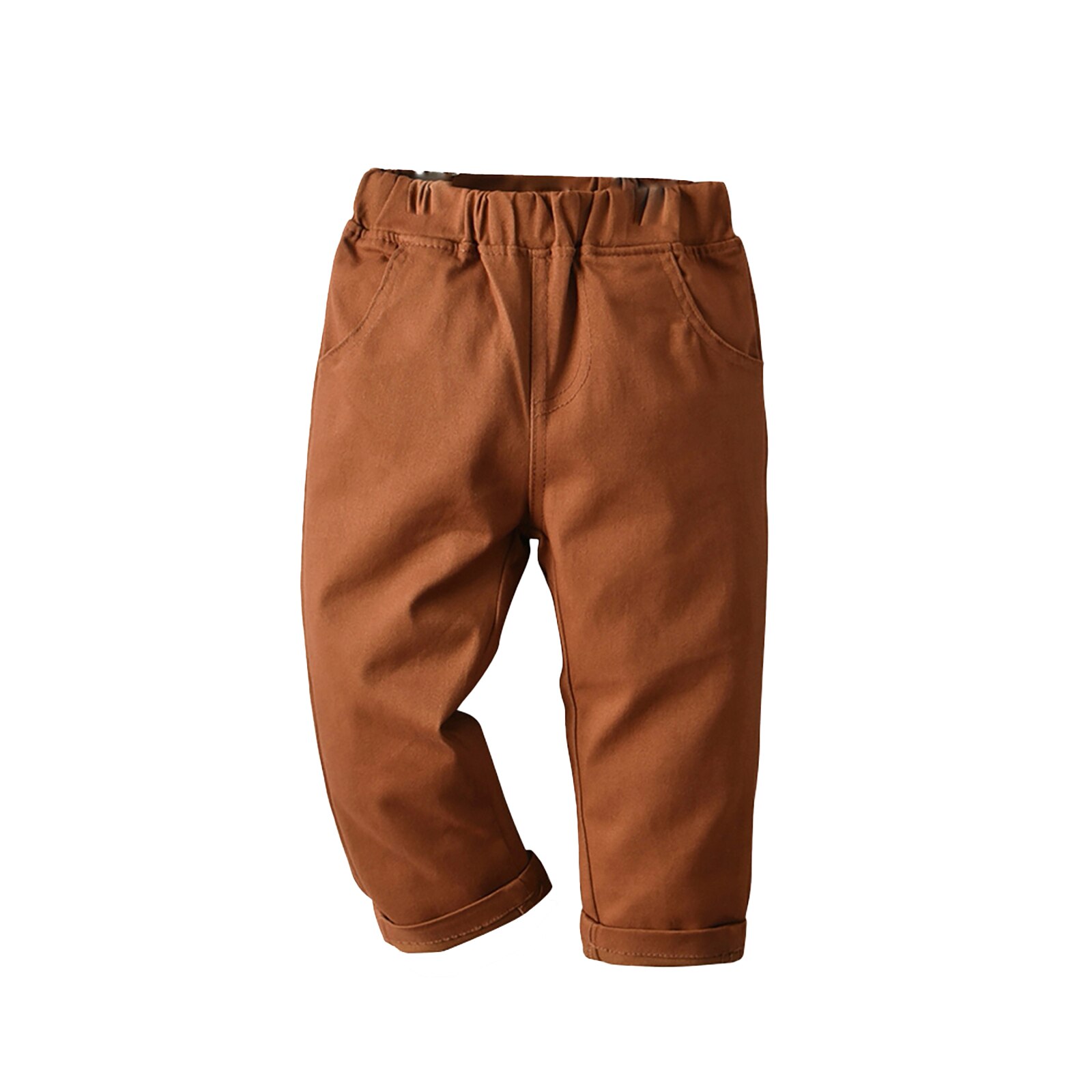 Pantalones de chándal deportivos para niño, ropa informal con bolsillos, color sólido, de 1 a 5 años de edad, para primavera: Brown / 110 (2-3Y)