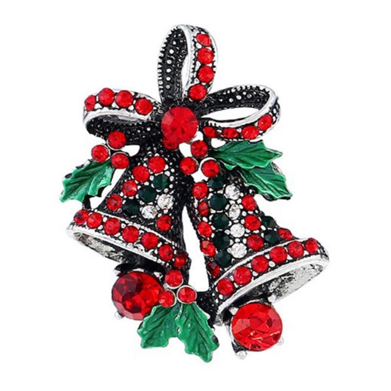 Rhinestone Crystal Strik Dubbele Klokken Broches Voor Kerst Ornamenten Pak Hijab Pins Creatieve: SV