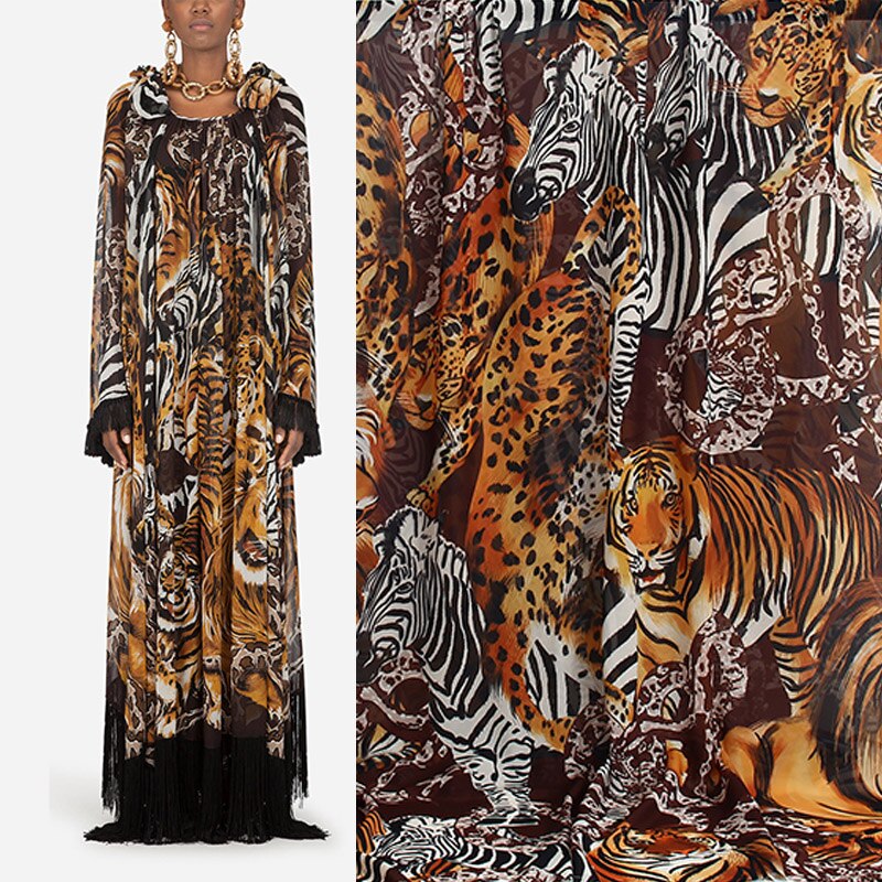 100 x 145cm ukers tiger/sebra/slange/leopard chiffonstoff til kvinne sommerkjole bluse tissu tela хлопок материал diy