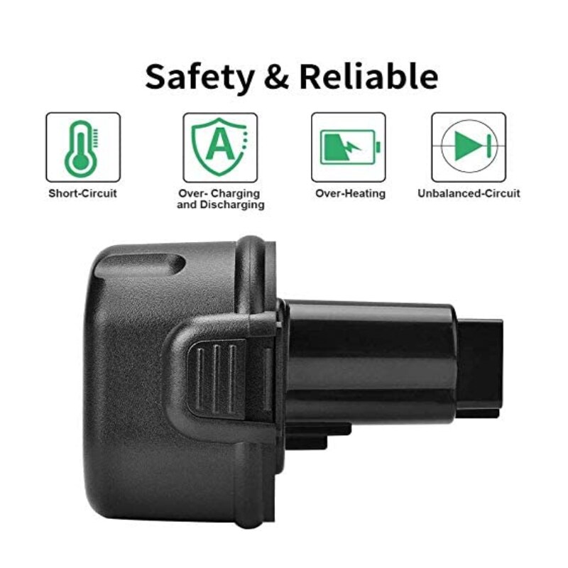 Batterie de remplacement 3600 V, 9.6 mAh, pour Dewalt 9.6V, NI-MH, DW9061, DW9062, DE9036, DE9062, DW9614