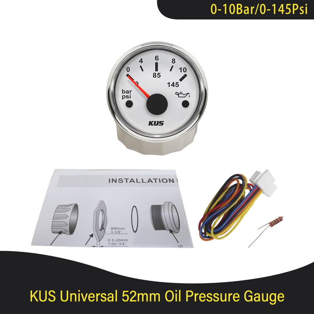 Kus 52mm oljetrykkmåler måler 0-5 bar (0-75 psi ) 0-10 bar (0-145 psi) med rød/gul bakgrunnsbelysning for båt bil lastebil  rv 12v 24v: 0-10 bar ws