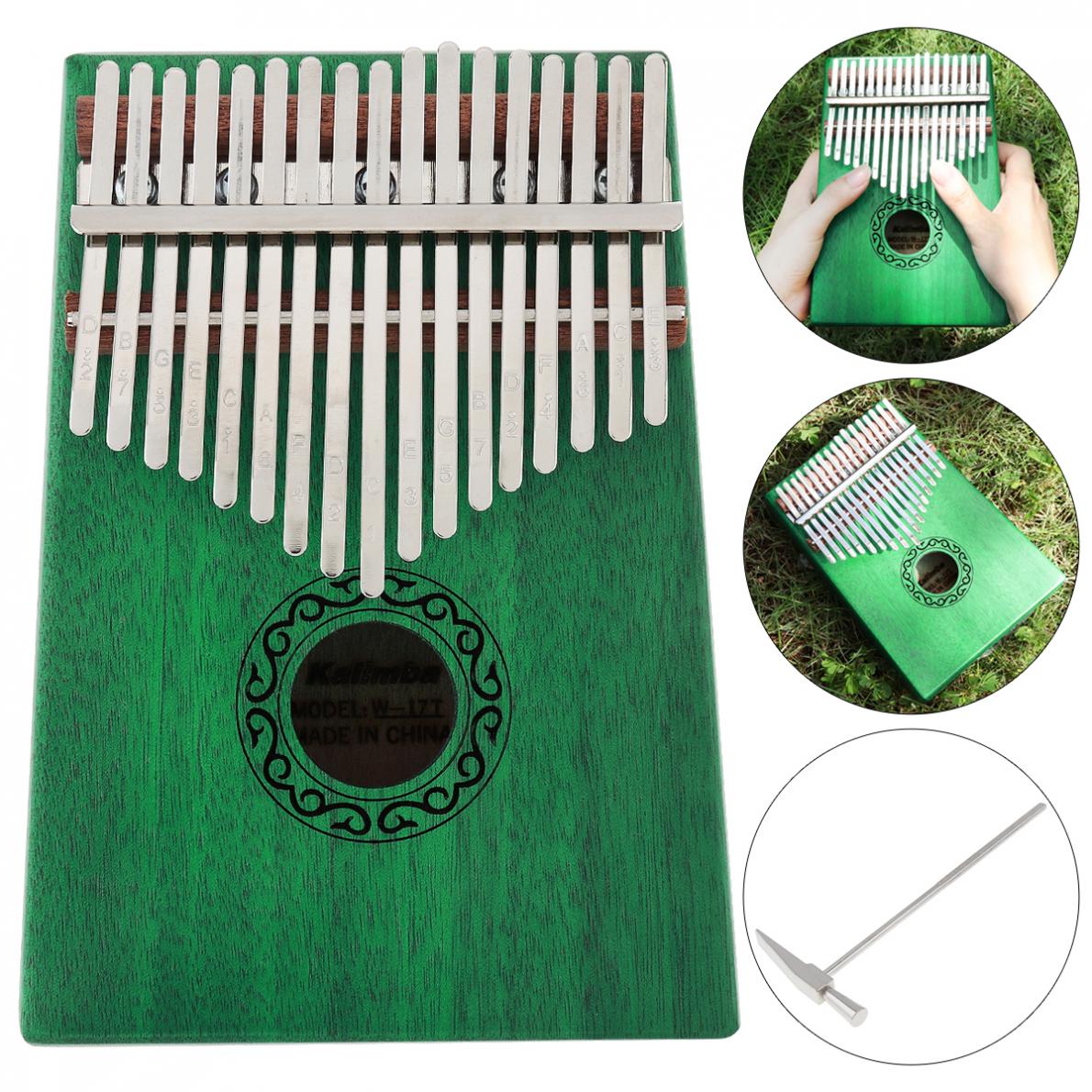 17 klucz zielony Kalimba pojedyncza płyta mahoń palec kciuk fortepian Mbira mini klawiatura instrument muzyczny z kompletnymi akcesoriami