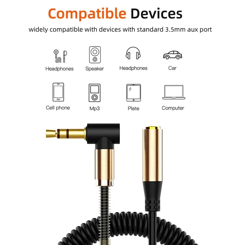 3.5mm Jack Male To Female Spring Aux Headphone Stereo Audio Extension Spring Coiled Spiral Stereo Audio Cable