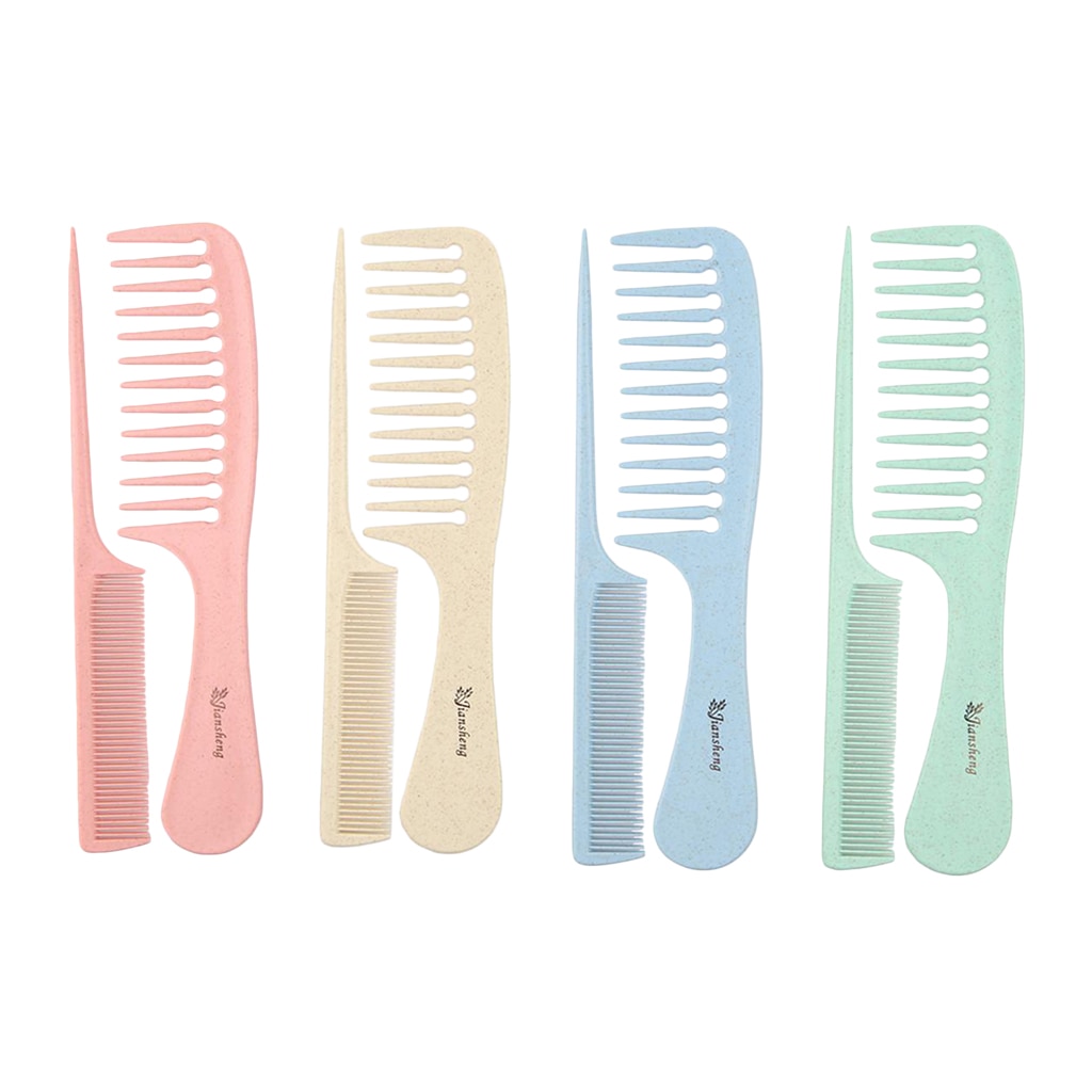 Juego de peines de dientes finos para peluquería, Set de 2 piezas de paja de trigo respetuosa con el medio ambiente, desenredante