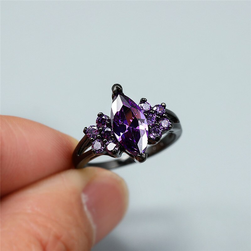 Female Small Purple Stone Ring Vintage Black Gold Wedding Rings For Women Promise Love Engagement Ring