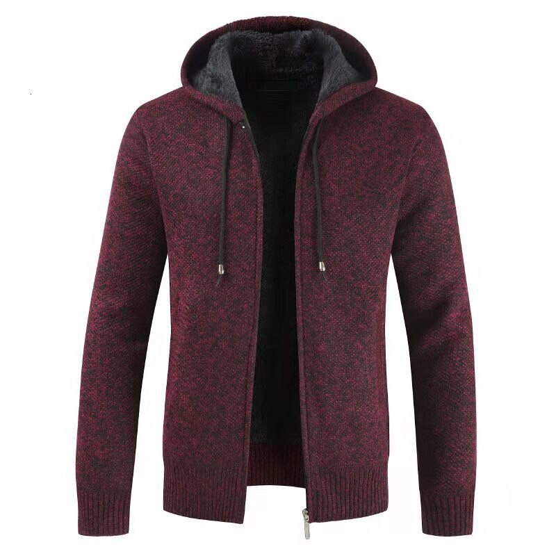 Winter zur Seite fahren männer Warmen Verdicken Einfarbig lässig betroffen Mit Kapuze zur Seite fahren Mann Streetwear Wilden zur Seite fahren Jacke Männer Kleidung: Wein rot / L