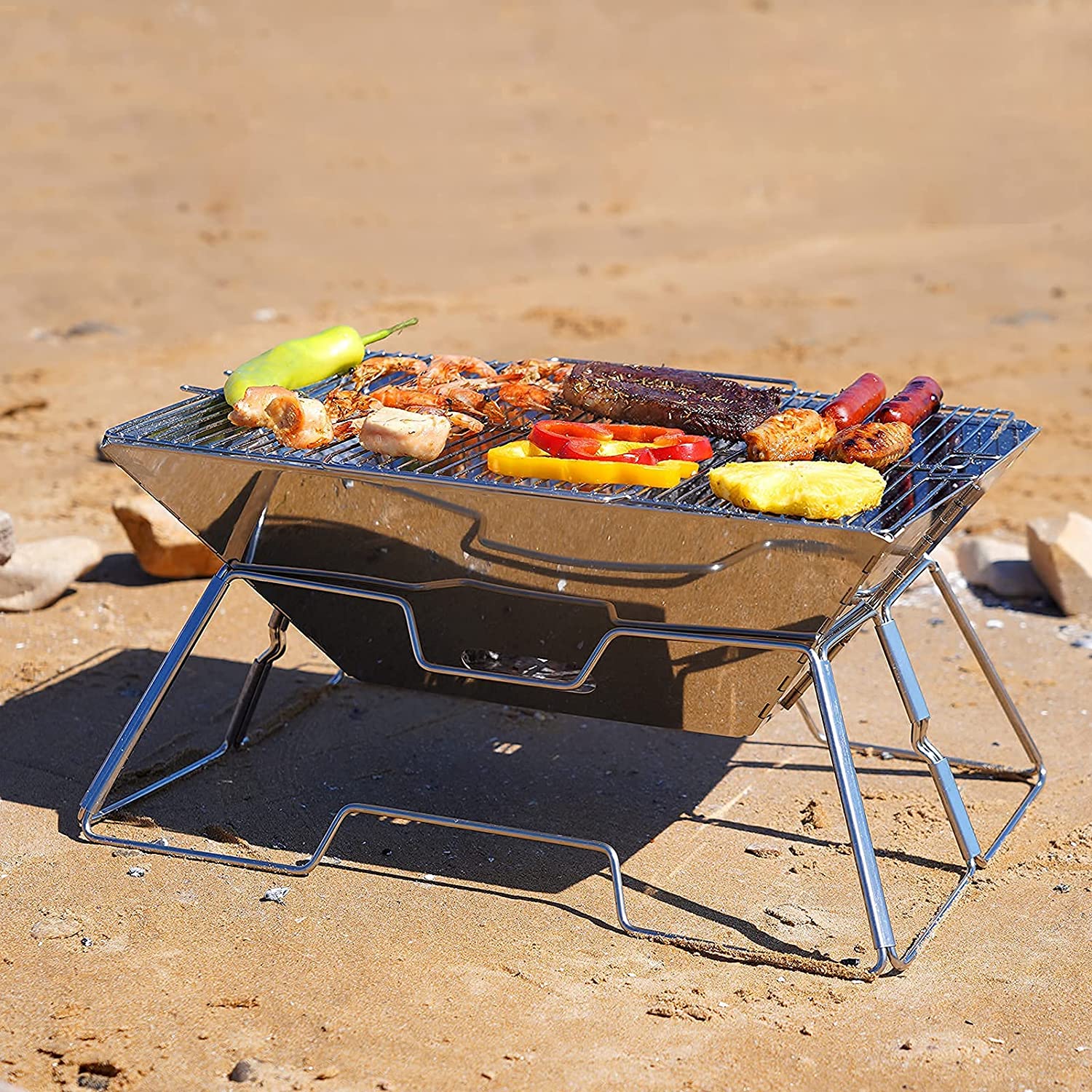 Portable Camping BBQ Grill Camping Furnace Stainless Steel Folding bbq stove MiNi Barbecue Oven For Picnic Camping Supplies