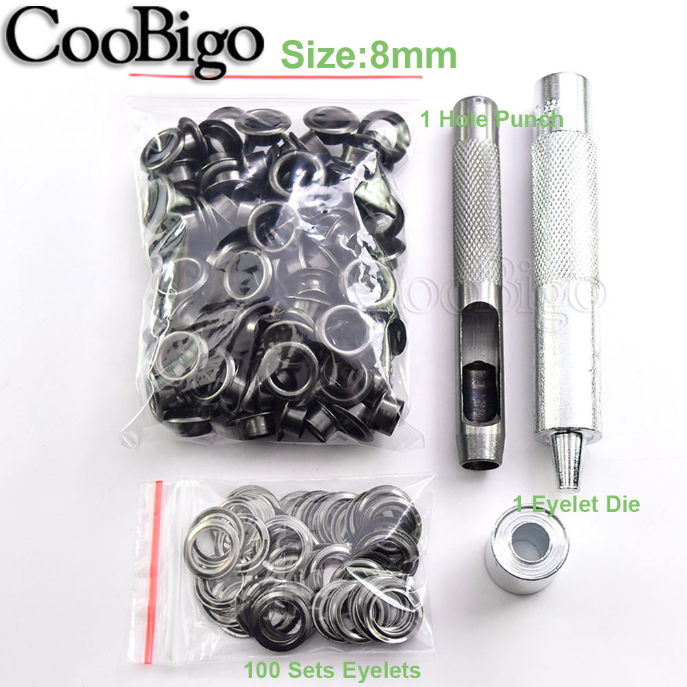 Kit de herramientas para ojales de metal, herramienta de instalación de punzones para ropa de cuero, zapatos, cinturón, cortina, accesorios para manualidades DIY, color negro: Latón