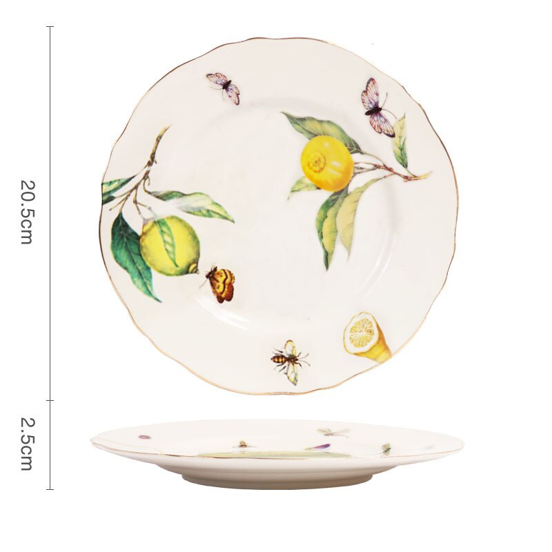 French Retro Gold Edge Cup And Saucer Set Lemon Teapot Coffee Mug Ceramic Dinner Plates Kitchen Drinkware For Birthday Wedding: 7.5 Inch Plate