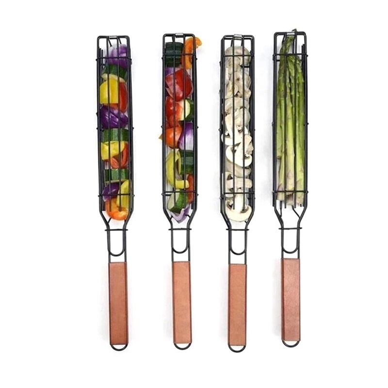 Portable BBQ Grilling Basket Stainless Steel Nonstick Barbecue Grill Basket Tools Grill Mesh for meat Hamburger BBQ tools