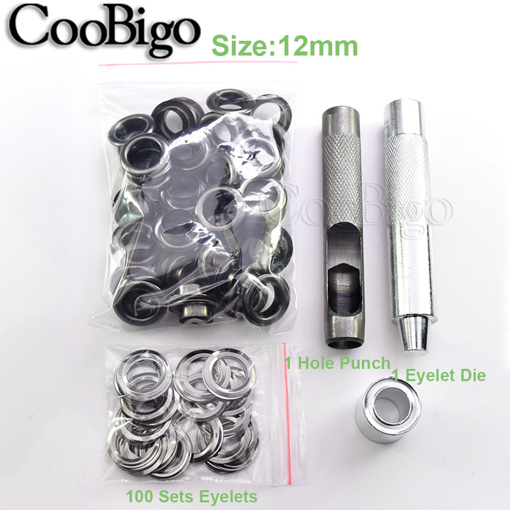 Kit de herramientas para ojales de metal, herramienta de instalación de punzones para ropa de cuero, zapatos, cinturón, cortina, accesorios para manualidades DIY, color negro: Pistola de metal