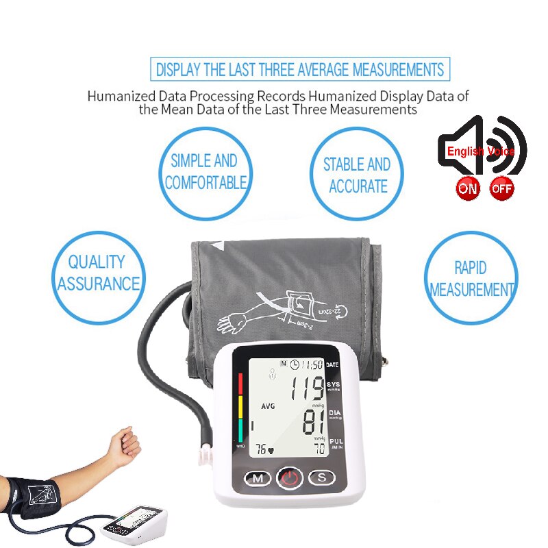 Electronic blood pressure cuff portable household sphygmomanometer for adults to measure blood pressure