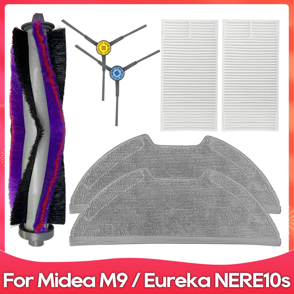 Compatible con ( Midea M9 / Eureka E20 Plus / NERE10s E10S / Obode A8 ) Piezas de Repuesto, Accesorios, Cepillo Principal y Lateral, Filtro, Paño de Mopa.: Gris oscuro