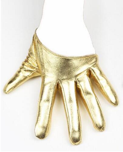 Multiple Color Women Patent leathe Gloves Women Solid Wrist Performance Dancing Mittens Driving Gloves: Gold