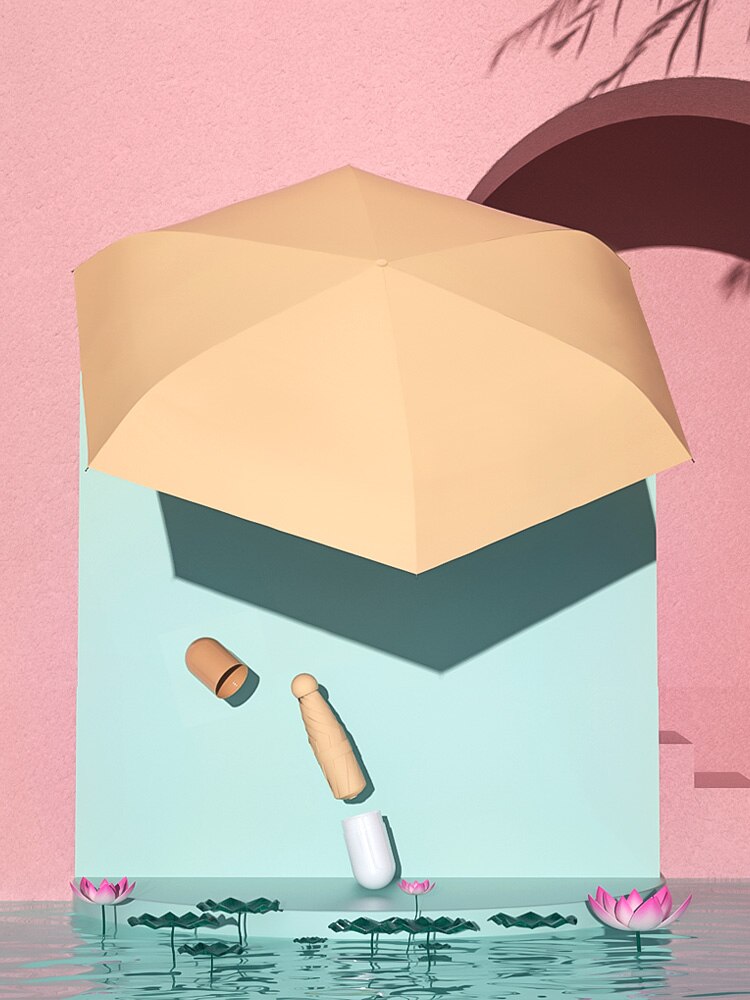 Cute Mini Compact Umbrella Girls Kid Small Plastic Capsule Umbrella Pocket Five Fold Guarda Chuva Parasol L