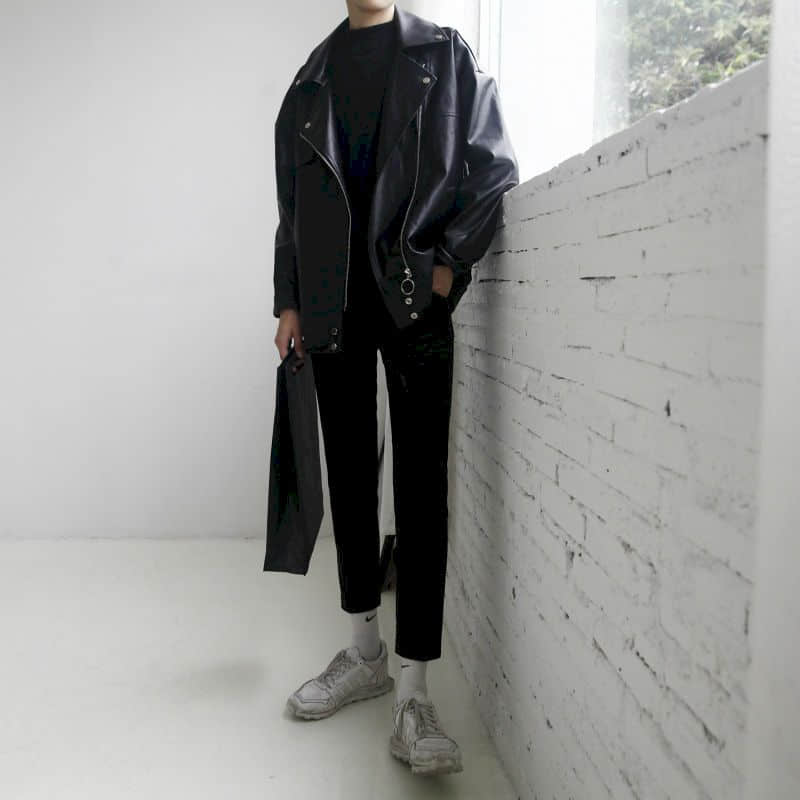 Motorcykel läder män kvinnor korean löst oversize jacka ungdom kort jacka par street cool kläder hiphop outwear