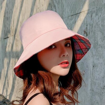 Gorro de pescador de doble cara negro y amarillo bordado, sombrero de pescador, sombrero de viaje al aire libre, sombrero de Sol para hombres y mujeres, algodón: pink