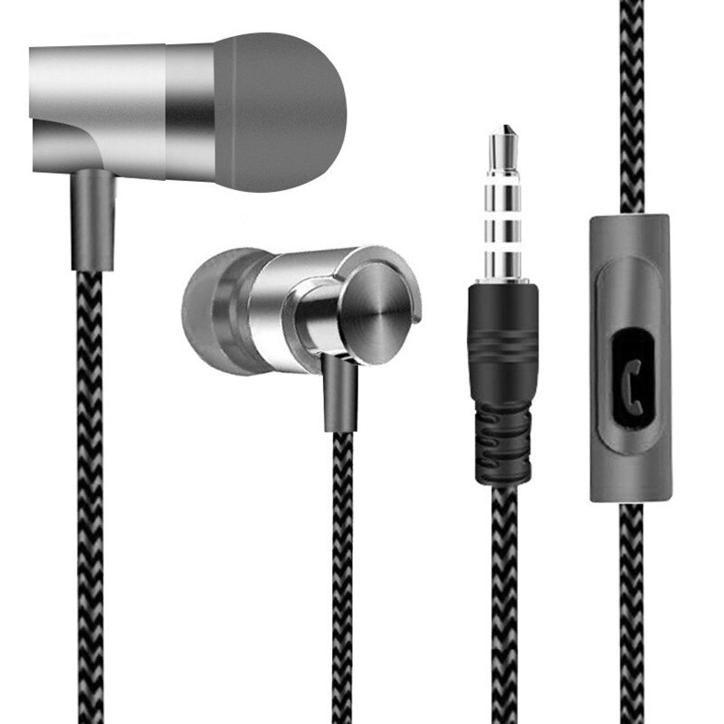 Wired Earphone Ear Hook Metal Music 3.5 Headset Heavy Bass Stereo Sound Microphone for Smartphone Accessories: C51S-silver