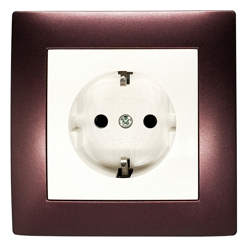Wall socket singel Socket withearth with brown color frame European standard DIY Socket 16A 250V Decorative: Purple