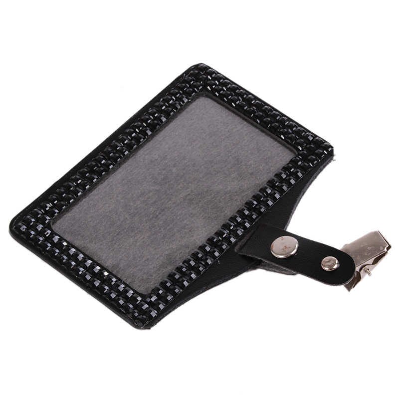 5 Colors Rhinestone Bus IC Card Holder With Clip Employee Identity Card Badge Crystal Work Unisex ID Card holder Case: Black