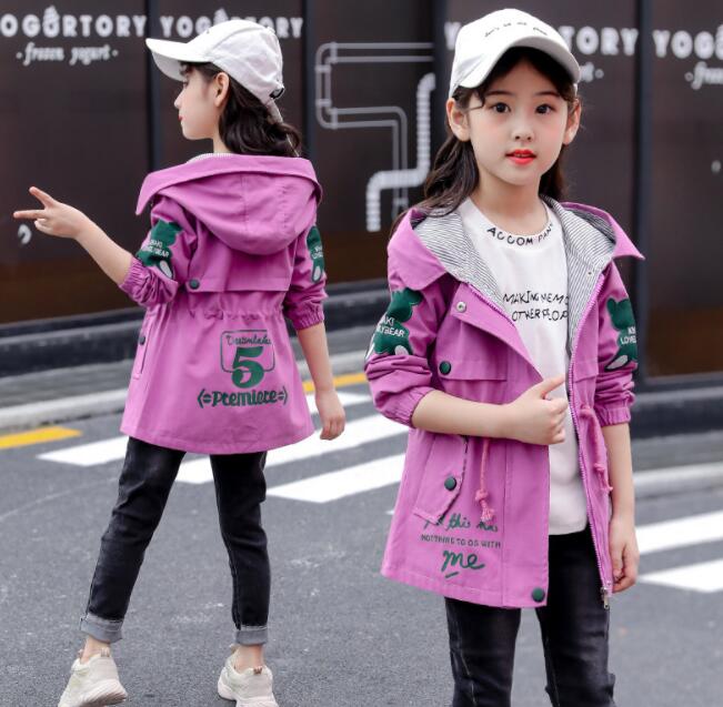 5-12Y Spring autumn Girls jacket children's clothing girl trench coat kids jacket girl coats Trench Wind Dust Outerwear: purple / 9T