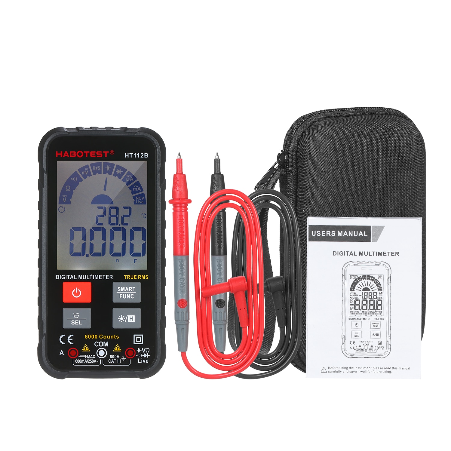 6000 Counts Digital Multimeter Voltmeter Ammeter Ohmmeter Tester AC/DC Test Diode Frequency Capacitance Continuity NCV Live Line