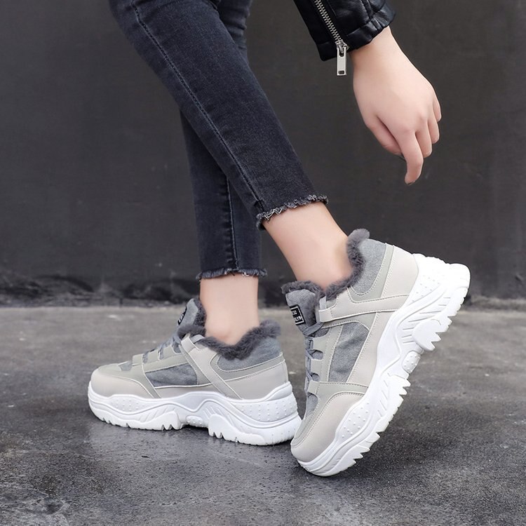 Buty Damskie 2021 zimowe ciepłe futrzane Buty sportowe grube dno trampki zasznurować platformy trampki masywny trampki Buty Damskie