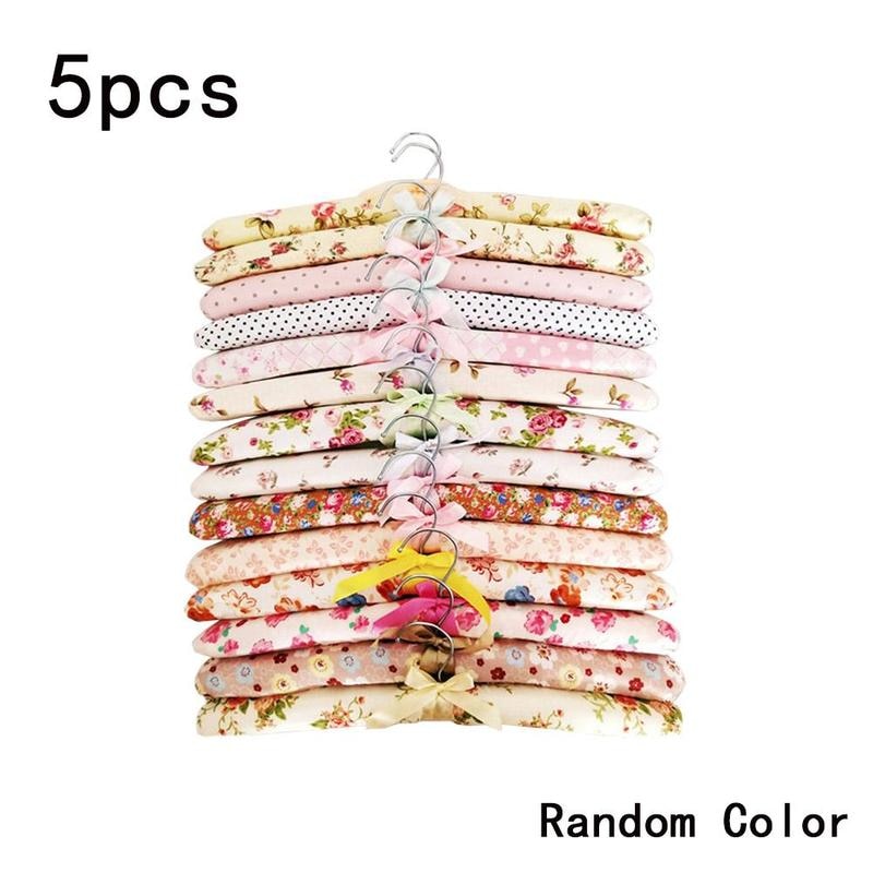 Lot de 5 cintres rembourrés en éponge à fleurs colorées, antidérapants, en satin de coton