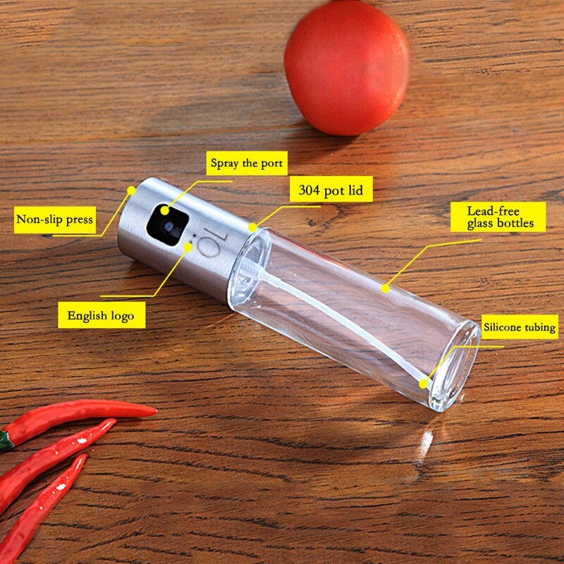 2PCS/Set Glass Oil Spray Bottle Pump Kitchen Olive Oil Sprayer Stainless Steel Oil Pot Bottle Oil Dispenser Gadget Cooking T