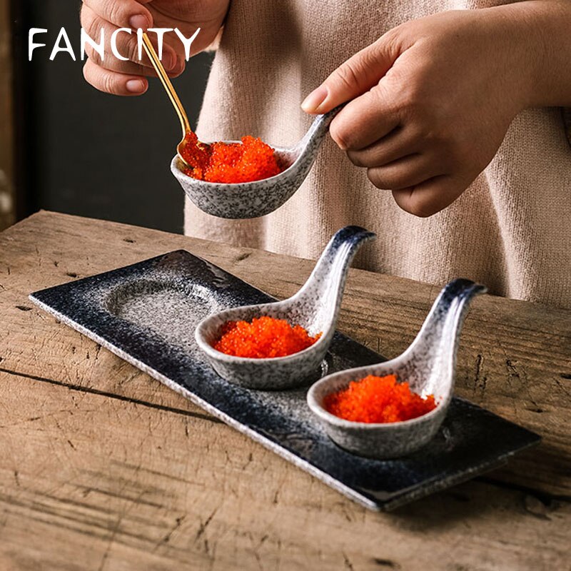 FANCITY-plato de caviar japonés, platillo de cerámica para restaurante, plato retro pequeño, plato de salsa de soja