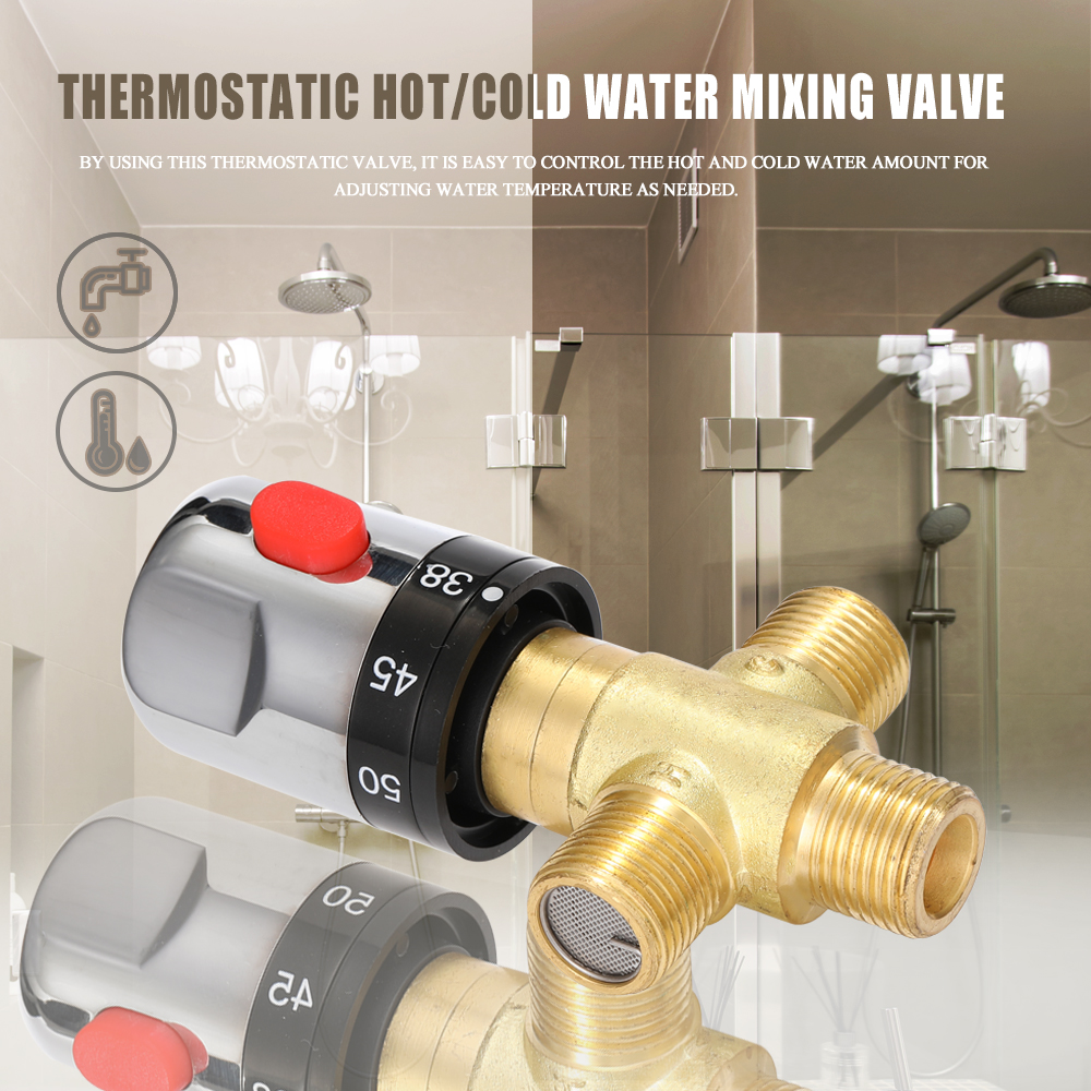 Brass Thermostatic Mixing Valve Bathroom Faucet Temperature Mixer Control Thermostatic Valve Home Improvement Silver Plating